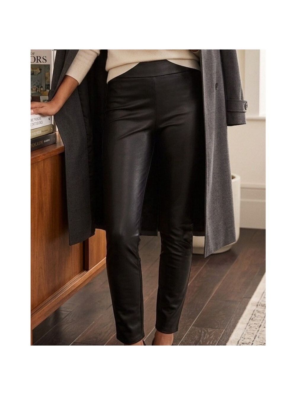 LOFT Faux Leather Pants Women 1X Plus Black Pull On Straight Leg Mob Wife Chic